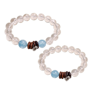 clear blue wood bead bracelet set
