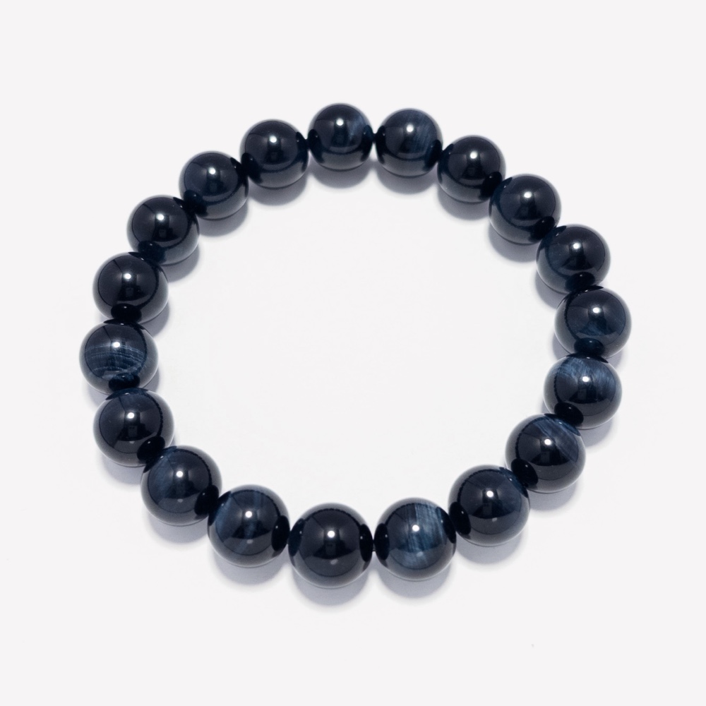 Large polished blue tiger eye bead bracelet