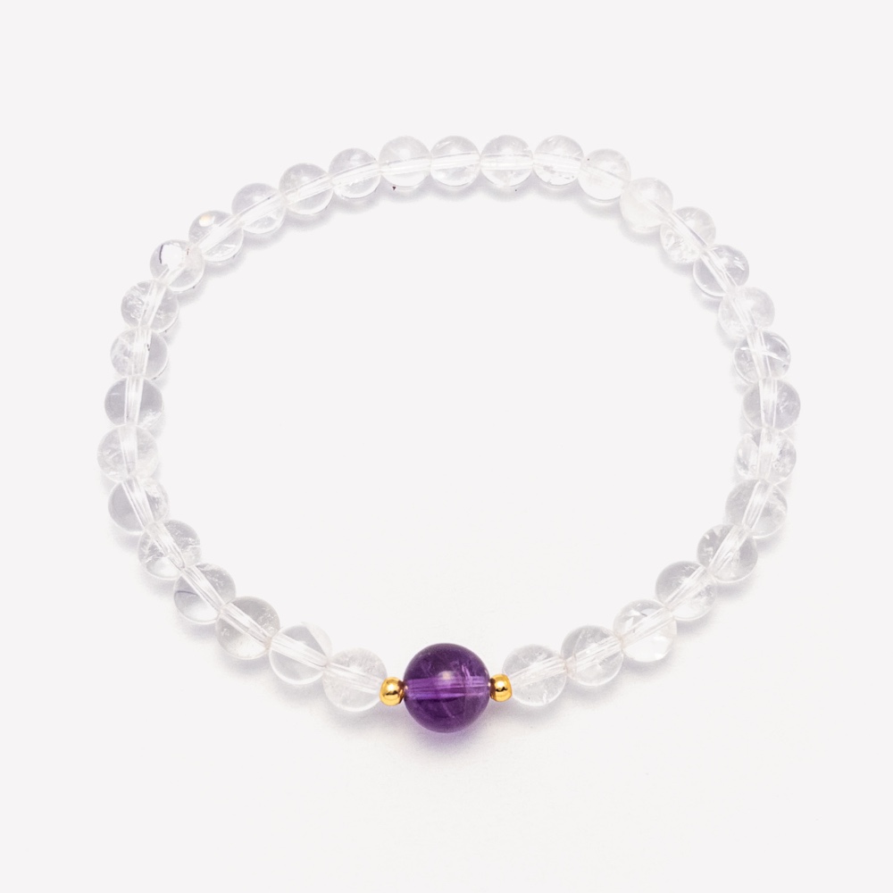 Clear quartz bracelet with lavender amethyst and gold-tone spacers